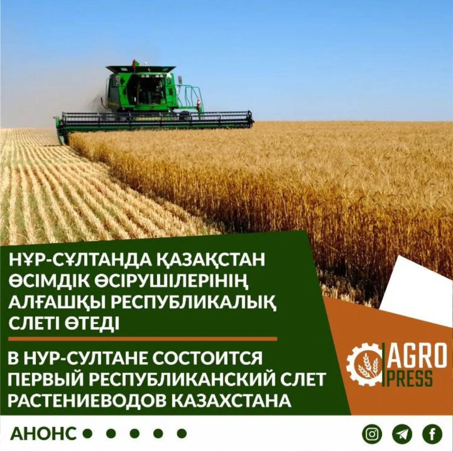 Первый республиканский слет растениеводов Казахстана пройдет в Нур-Султане